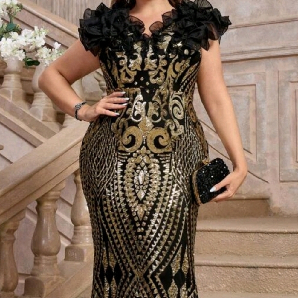 Elegant Black and Gold Evening Gown